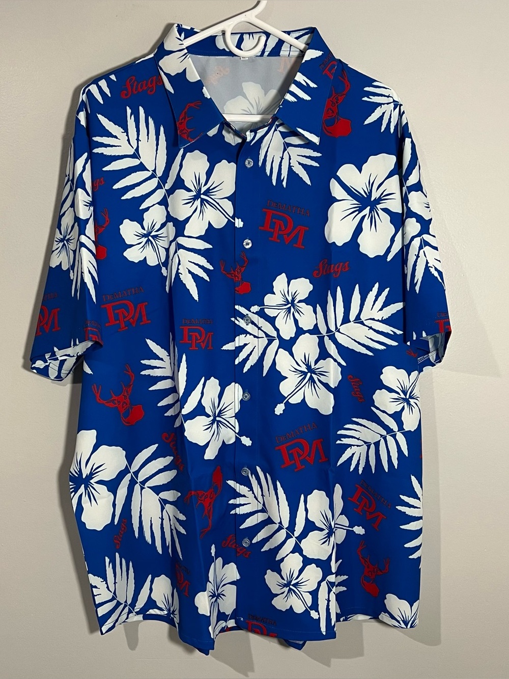 DeMatha Catholic High School Stags Blue Short Sleeve Hawaiian Shirt Mens XL